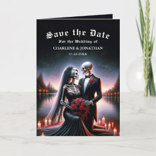 Gothic Skeleton Couple Navy Save the Date Announcement