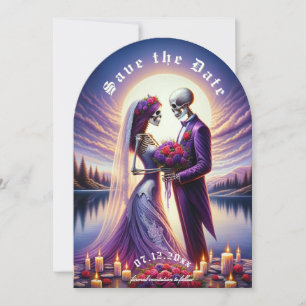 Gothic Skeleton Couple Red Roses Save the Date