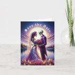 Gothic Skeleton Couple Red Roses Save the Date Announcement