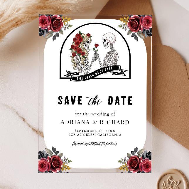 Gothic Skeleton Couple Roses Wedding Save the Date (Creator Uploaded)