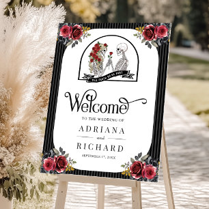 Gothic Skeleton Couple Roses Wedding Welcome Sign