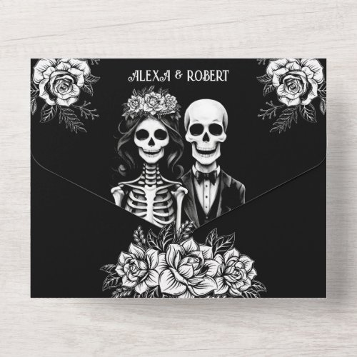 Gothic skeleton couple till death do us part all in one invitation