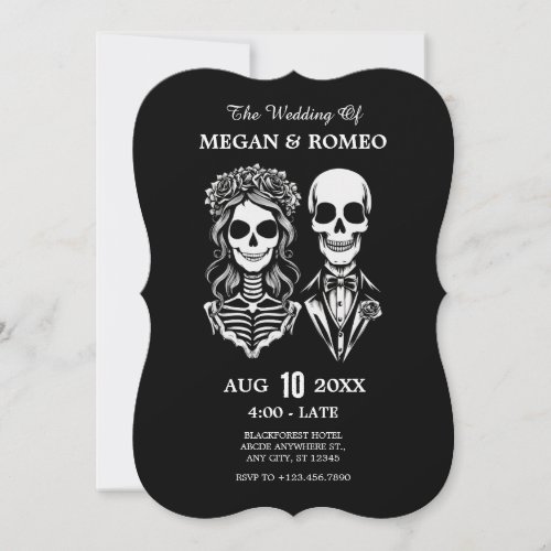 Gothic skeleton couple wedding invitation