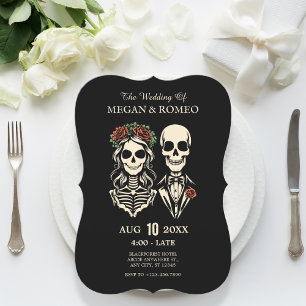 Gothic skeleton couple wedding invitation