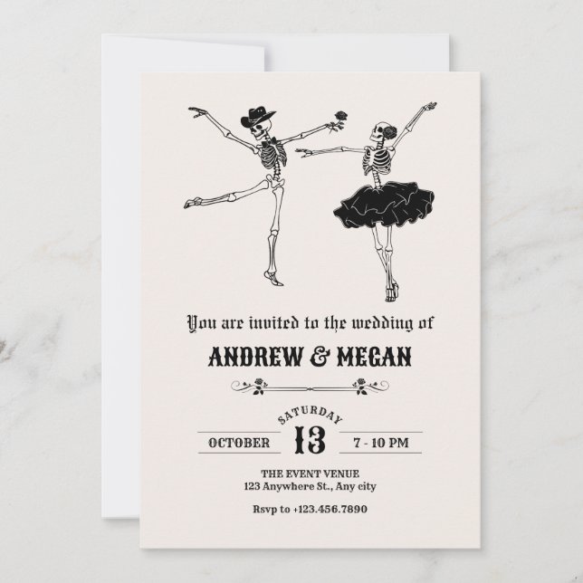 Gothic skeleton couple wedding invitation (Front)