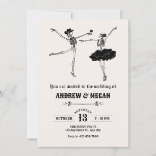 Gothic skeleton couple wedding invitation