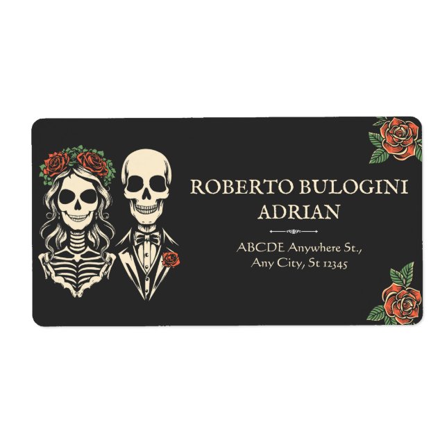 Gothic skeleton couple wedding label (Front)