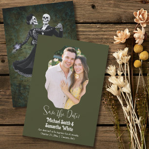 Gothic Skeleton Dance Olive Green Elegant Wedding Save The Date