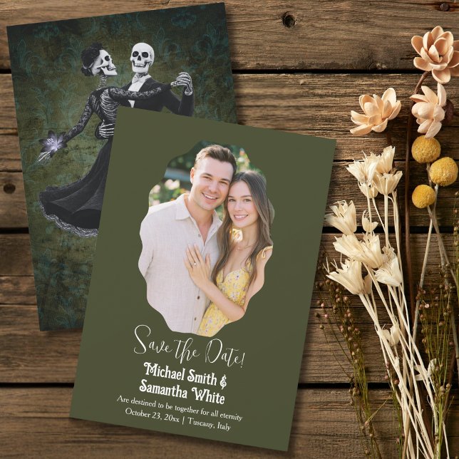 Gothic Skeleton Dance Olive Green Elegant Wedding Save The Date (Creator Uploaded)