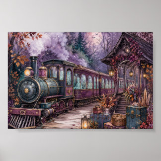 Gothic Skeleton Express Train Station Whimsigoth Poster
