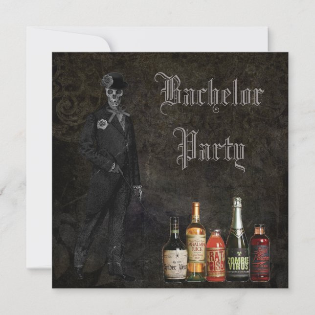 Gothic Skeleton Groom & Poison Bachelor Party Invitation (Front)