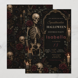 Gothic Skeleton Halloween Birthday Invitation