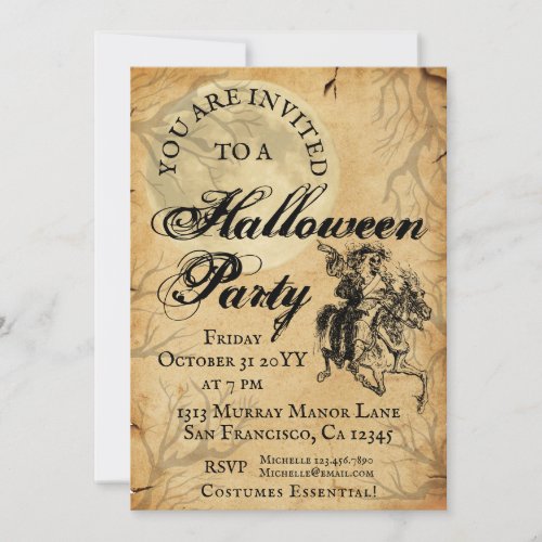 Gothic Skeleton Halloween Party Invitation