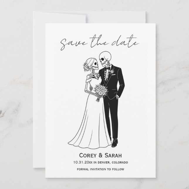 Gothic Skeleton Halloween Save the Date Cards (Front)
