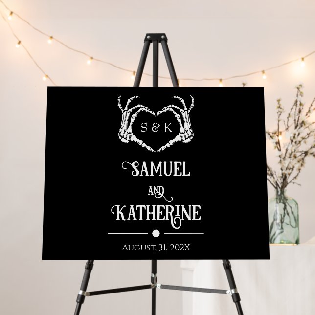 Gothic Skeleton Hand Halloween Wedding Sign (In Situ (Stand))