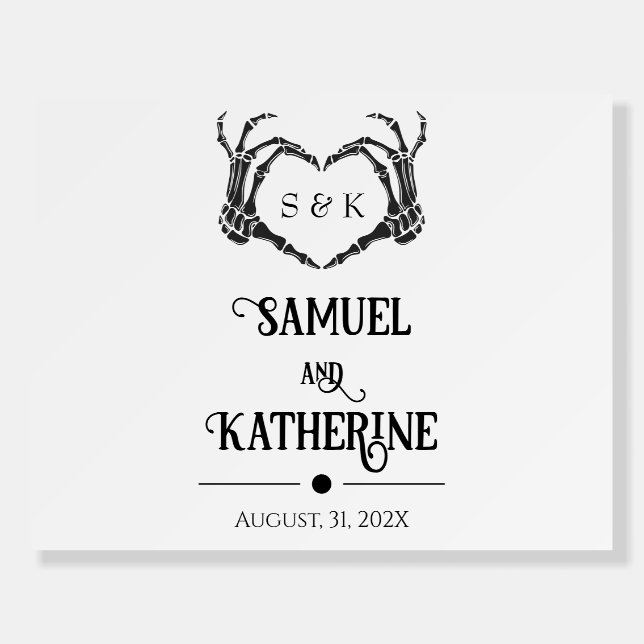 Gothic Skeleton Hand Halloween Wedding Sign (Front)