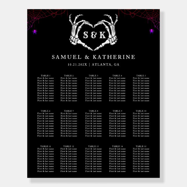Gothic Skeleton Hand Halloween Wedding Table Chart Foam Board (Front)