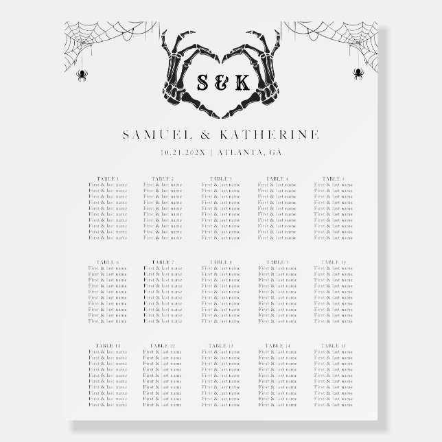 Gothic Skeleton Hand Halloween Wedding Table Chart Foam Board (Front)