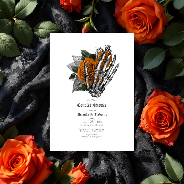 Gothic Skeleton Hand & Orange Rose Couples Shower Invitation (Gothic Skeleton Hand & Orange Rose Couples Shower Invitation)