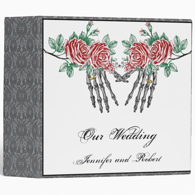 Gothic Skeleton Hands and Roses Wedding Binder (Front/Spine)