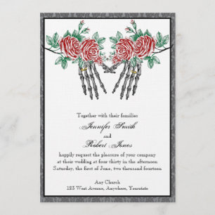 Gothic Skeleton Hands and Roses Wedding Invitation