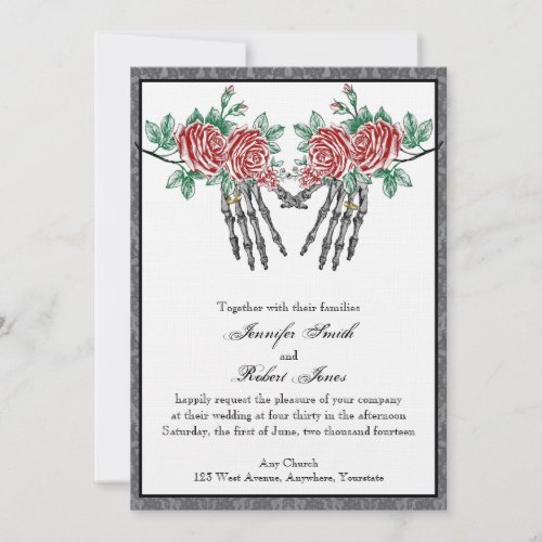 Gothic Skeleton Hands and Roses Wedding Invitation