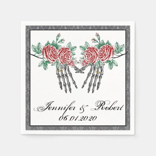 Gothic Skeleton Hands and Roses Wedding Napkins