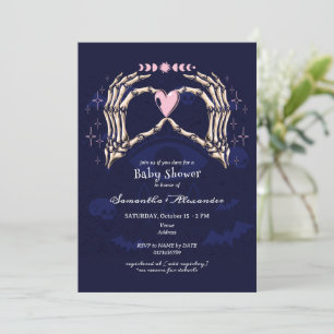 Gothic Skeleton Hands Halloween Girl Baby Shower Invitation