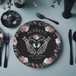 Gothic Skeleton Hands Heart Baby Boy Shower Paper Plates