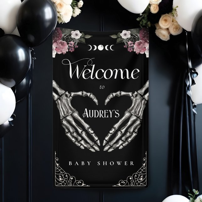 Gothic Skeleton Hands Heart Baby Shower Welcome Banner (Gothic Skeleton Hands Heart Baby Shower Welcome Banner)