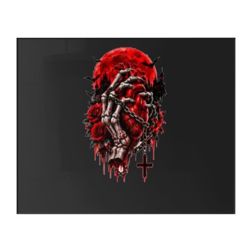 Gothic Skeleton Hands Red Roses Halloween Horror D Acrylic Print
