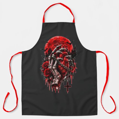 Gothic Skeleton Hands Red Roses Halloween Horror D Apron