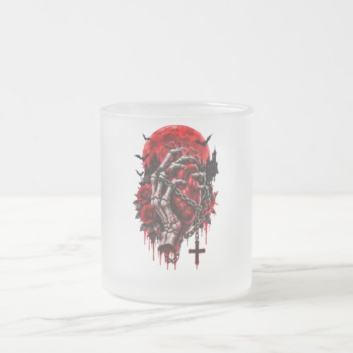 Gothic Skeleton Hands Red Roses Halloween Horror D Frosted Glass Coffee Mug