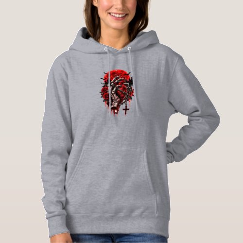 Gothic Skeleton Hands Red Roses Halloween Horror D Hoodie