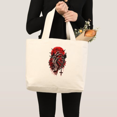 Gothic Skeleton Hands Red Roses Halloween Horror D Large Tote Bag