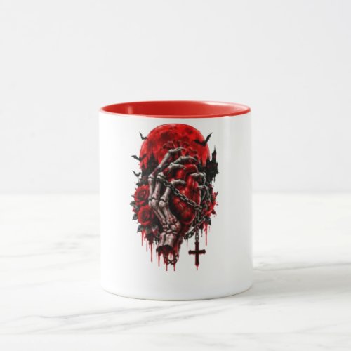 Gothic Skeleton Hands Red Roses Halloween Horror D Mug