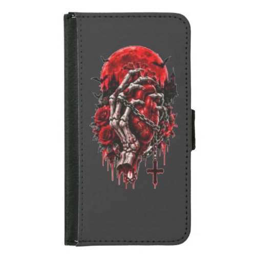Gothic Skeleton Hands Red Roses Halloween Horror D Samsung Galaxy S5 Wallet Case