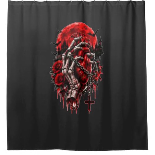 Gothic Skeleton Hands Red Roses Halloween Horror D Shower Curtain