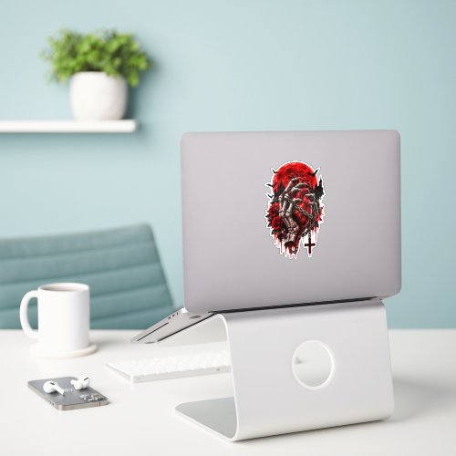 Gothic Skeleton Hands Red Roses Halloween Horror D Sticker