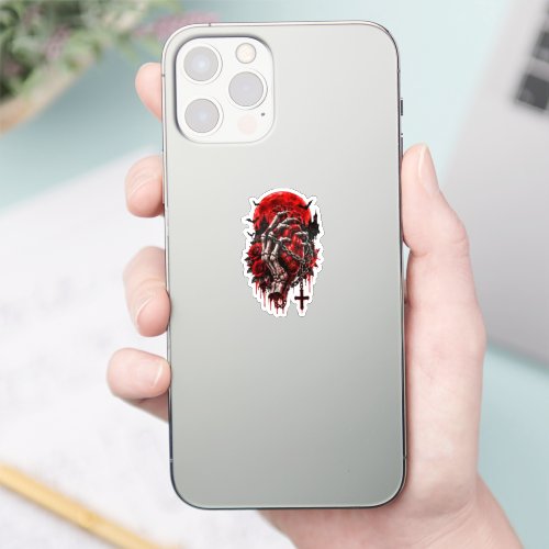 Gothic Skeleton Hands Red Roses Halloween Horror D Sticker