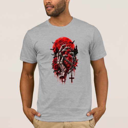 Gothic Skeleton Hands Red Roses Halloween Horror D T-Shirt