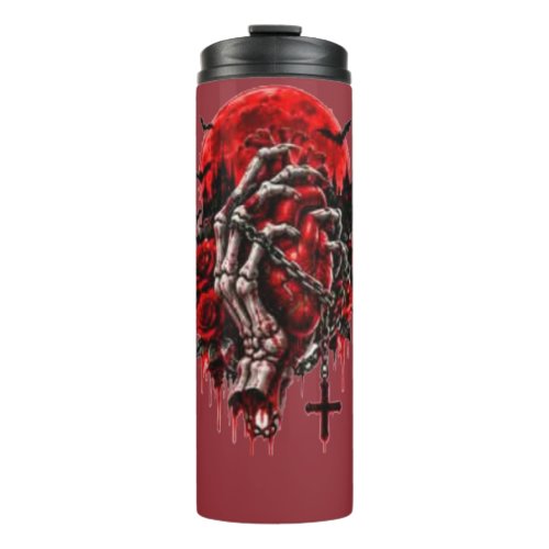Gothic Skeleton Hands Red Roses Halloween Horror D Thermal Tumbler