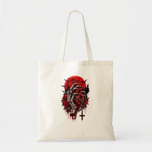 Gothic Skeleton Hands Red Roses Halloween Horror D Tote Bag