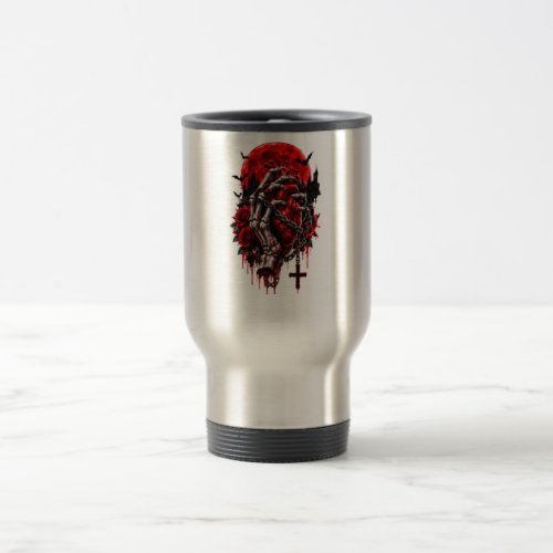 Gothic Skeleton Hands Red Roses Halloween Horror D Travel Mug