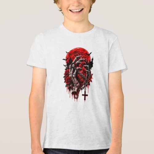 Gothic Skeleton Hands Red Roses Halloween Horror D Tri-Blend Shirt
