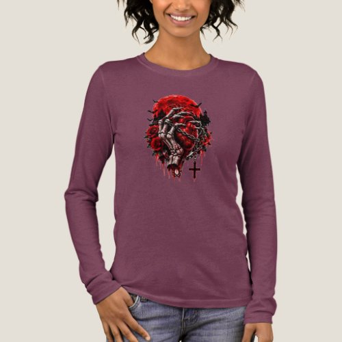 Gothic Skeleton Hands Red Roses Halloween Horror D Tri-Blend Shirt