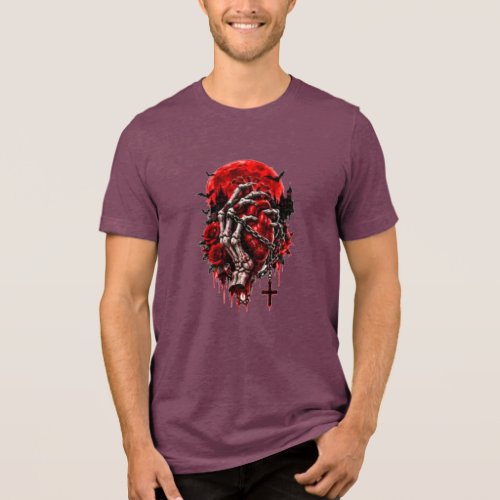 Gothic Skeleton Hands Red Roses Halloween Horror D Tri-Blend Shirt