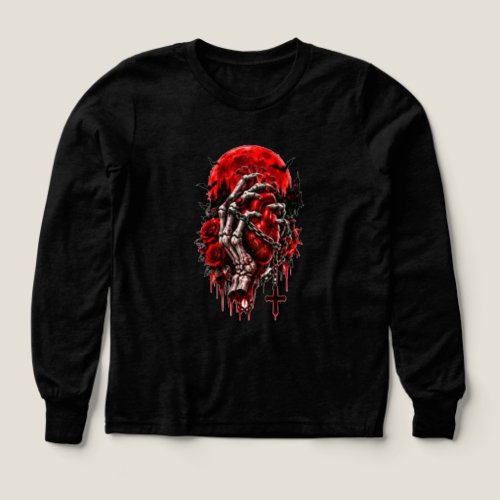 Gothic Skeleton Hands Red Roses Halloween Horror D Tri-Blend Shirts