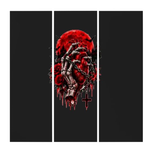 Gothic Skeleton Hands Red Roses Halloween Horror D Triptych