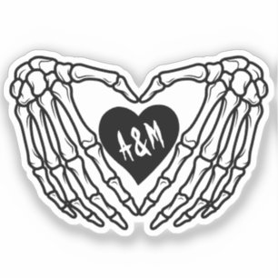 Gothic Skeleton Heart Custom Initals Wedding Sticker